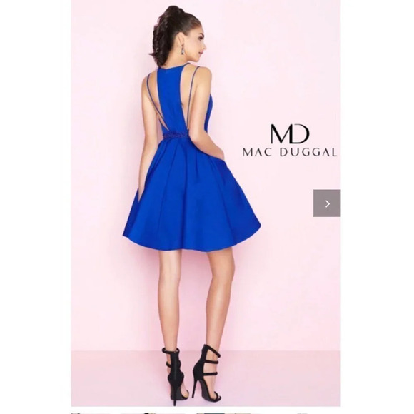 Mac Duggal Royal Blue Beaded A Line Back Cut Out Party Prom Dress Women's Size 2 - Picture 3 of 14